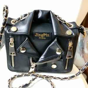 NWOT Cool Black Purse with gold-toned details